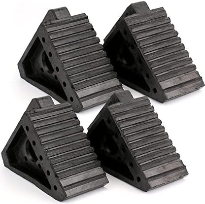 Fasmov 4 Pack Solid Rubber Heavy Duty Wheel Chock, Ergonomic Carry Handles by Fasmov
