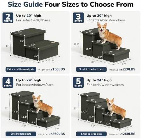 3-Step Wide Dog Stairs with Hidden Storage 18" H, Non-Slip Dog Steps - Image 2