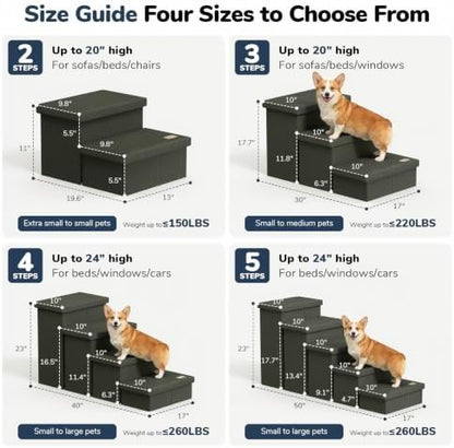 3-Step Wide Dog Stairs with Hidden Storage 18" H, Non-Slip Dog Steps - Image 2