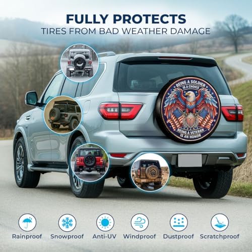 GENANY Veteran Eagle Flag Thick PVC Leather Spare Tire Cover Size 16 - Image 3