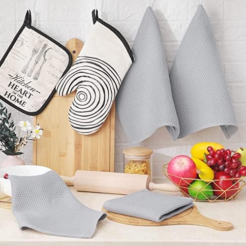 Homaxy 100% Cotton Waffle Weave Kitchen Dish Cloths 8-Pack, Light Gray - Image 6