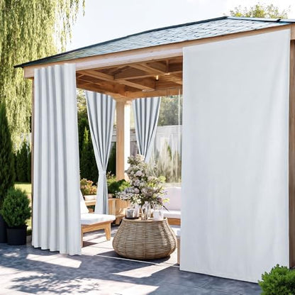 NICETOWN 100% Blackout Linen Outdoor Curtains Windproof 84" L White 2 PCs - Image 2