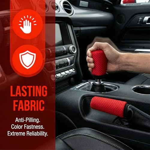 2PCS Car Gear Shift Knob and Handbrake Cover Set, Non-Slip Polyester Stick - Image 4