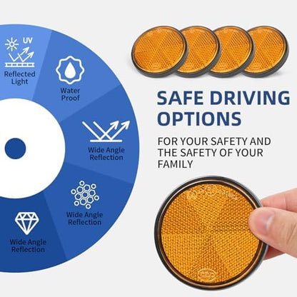 10 Pack 2.36inch Safety Reflectors Yellow Round Self-Adhesive Reflectors - Image 4