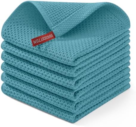 Homaxy 100% Cotton Waffle Weave Kitchen Dish Cloths 6-Pack, Lake Blue by Homaxy