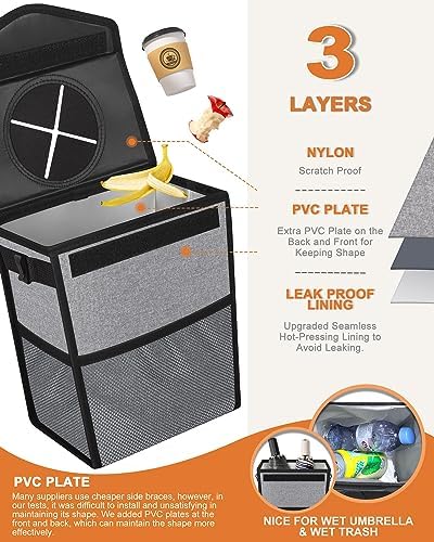 Pritent Car Trash Can with Lid Leakproof Car Garbage Bag Vehicle Trash Bin - Image 3