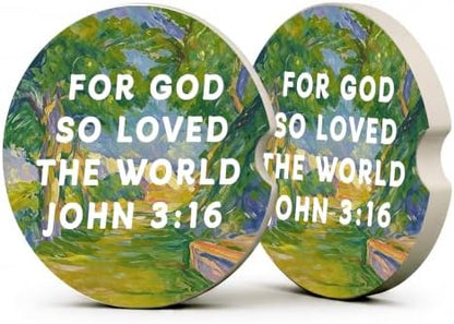 Christian Bible Car Coasters, Oil Painting Scripture Faith Cup Holders by Unknown