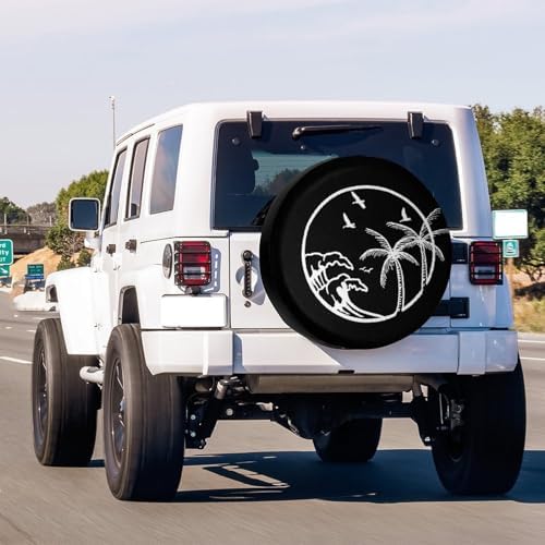 Ocean Wave Coconut Trees Spare Tire Cover Dust-Proof Wheel Tire Cover Fit - Image 3