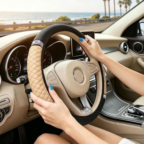 Bling Car Steering Wheel Cover, Crystal Rhinestones Vehicle Steering Guard Wrap - Image 3