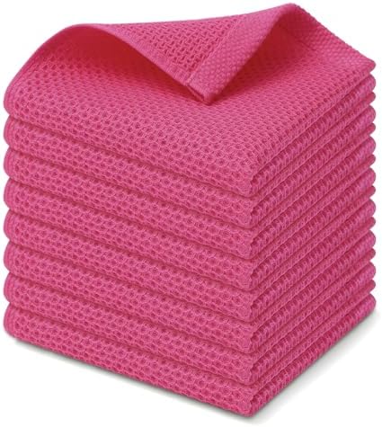 Kitinjoy 100% Cotton Waffle 8-Pack Kitchen Towels, Hot Pink by Kitinjoy