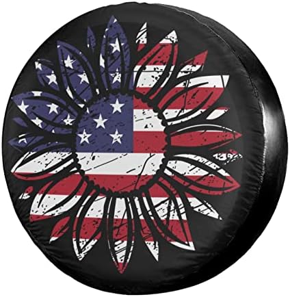 American Flag Sunflower Flower Spare Tire Cover Dust-Proof Wheel Tire Cover Fit by Foruidea