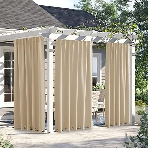 NICETOWN Outdoor Curtains for Patio Waterproof W66xL90 Biscotti Beige - Image 2