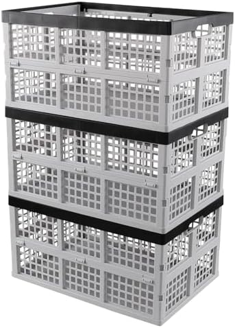 3-Pack Folding Storage Crates, 42L Collapsible Plastic Baskets by Sosody