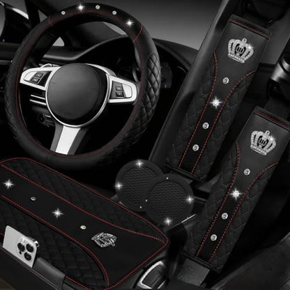 NBTEPEM 6 PCS Bling Car Accessories Set, Leather Steering Wheel Covers by NBTEPEM