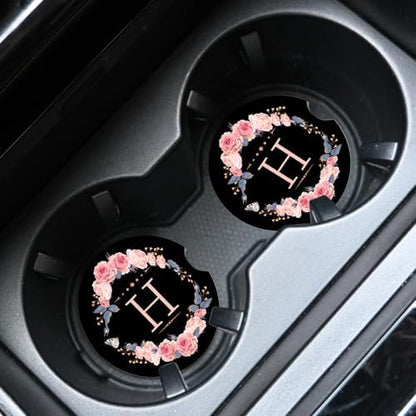 2pcs Letter H Car Coasters, Absorbent Universal neoprener Cup Holder Coasters - Image 2