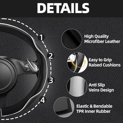 NBTEPEM 6 PCS Car Steering Wheel Cover Set, Microfiber Leather Steering Wheel - Image 3