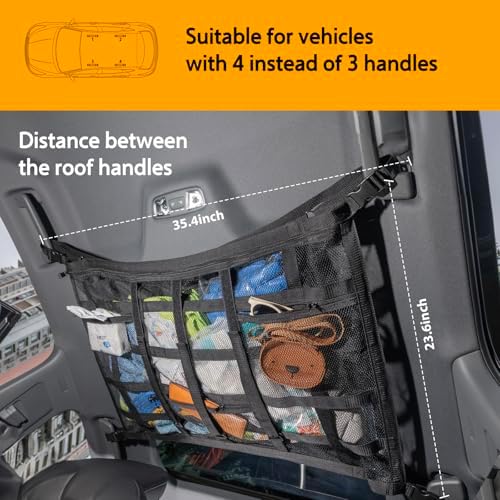 Car Ceiling Cargo Net with 3 Pockets, 35.4"x23.6" Car Overhead Storage Mesh - Image 3