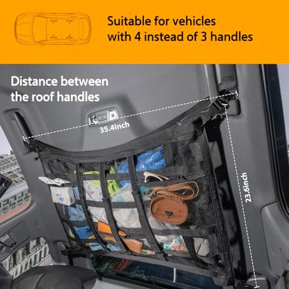 Car Ceiling Cargo Net with 3 Pockets, 35.4"x23.6" Car Overhead Storage Mesh - Image 3