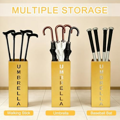 Gold Metal Umbrella Holder, Square Freestanding Umbrella Rack - Image 4