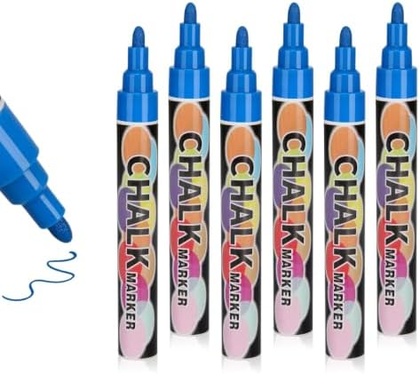6PCS Royal blue Jumbo Liquid Chalk Markers Erasable 6mm Reversible Tip by Unknown