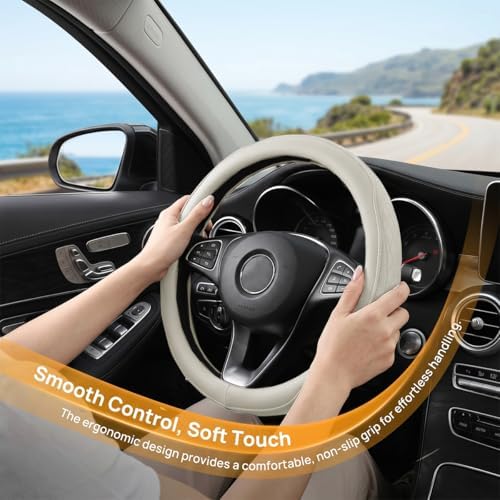 Zpana 14.5-15" Car Steering Wheel Cover, Breathable Soft Leather - Image 5