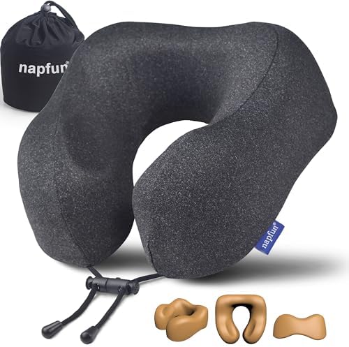 napfun Neck Pillow for Travel, Memory Foam Airplane Pillow, Full Black by NAPFUN