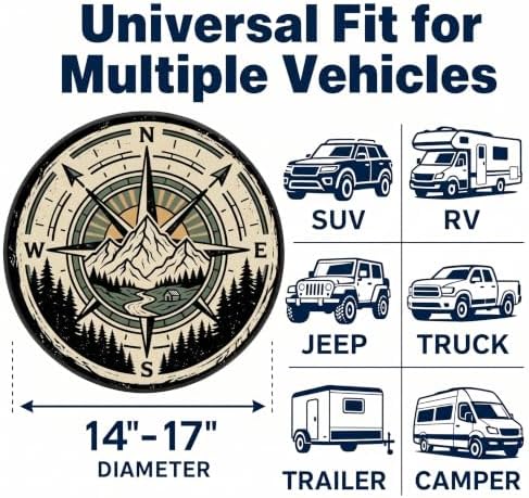 Mountain Compass Rv Spare Tire Cover 14 Inch Wheel, Universal Waterproof PVC - Image 6
