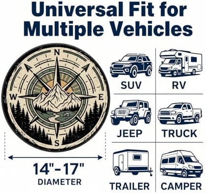 Mountain Compass Rv Spare Tire Cover 14 Inch Wheel, Universal Waterproof PVC - Image 6