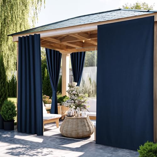 NICETOWN 100% Blackout Linen Outdoor Curtains Windproof 84" L Navy Blue - Image 2