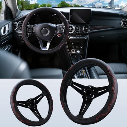 Elastic Steering Wheel Cover Black and Red Universal 14-15 inch - Image 6