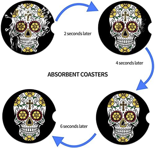 Sugar Skull Small 2.56" Absorbent Auto Coasters 2 Pack - Image 6