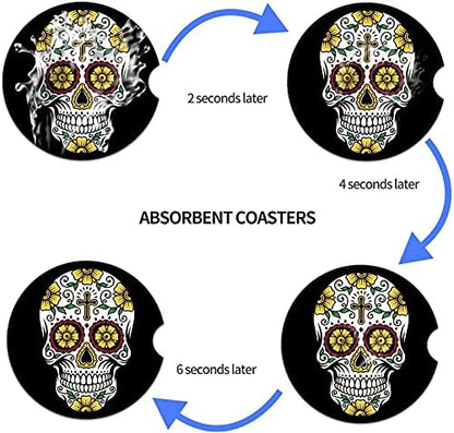 Sugar Skull Small 2.56" Absorbent Auto Coasters 2 Pack - Image 6