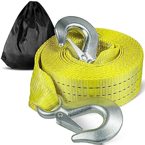 Tow Strap with Hooks 2”x20’ 15, 000 LBS, Tow Rope Metal Safety Hooks by Digank