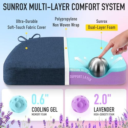 SUNROX Cooling Gel Memory Foam Chair Cushions, 2.6" Thick U-Shaped Dual-Layer - Image 2