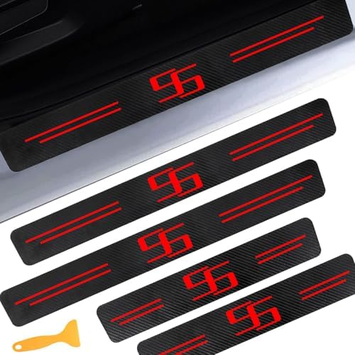 Door Sill Protectors for Chevy Camaro SS, Carbon Fiber Leather Front/Rear Door by CHIYLE