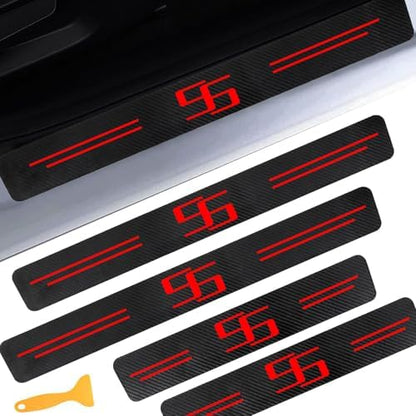 Door Sill Protectors for Chevy Camaro SS, Carbon Fiber Leather Front/Rear Door by CHIYLE
