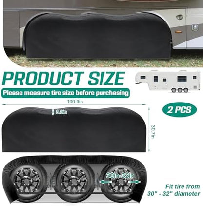2 Pack Triple Axle Tire Cover, Fits 30" to 32" Tires, Heavy Duty Waterproof - Image 2