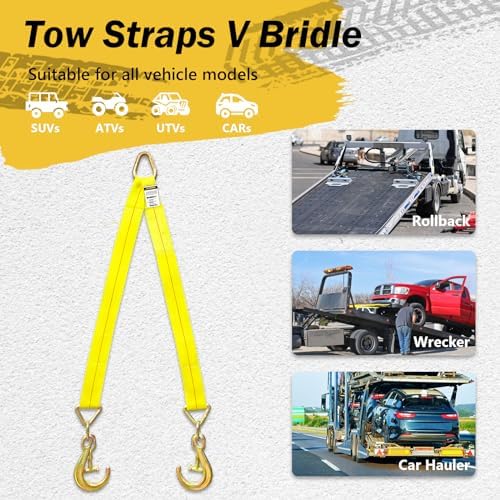 3" x 36" Tow Straps Recovery V Bridle Strap w/8" J Hooks T-J Hooks - Image 6