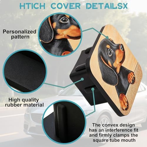 Hitch Receiver Cover 2" Cute Dachshund Puppy Trailer Hitch Cover Tube Cap - Image 3