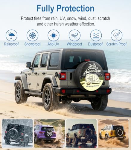 RV Spare Tire Cover Wild Camper Adventure 15in Waterproof Universal Fit - Image 5