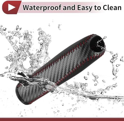 1 Pcs Car Handbrake Cover Leather Black Carbon Fiber Red - Image 6