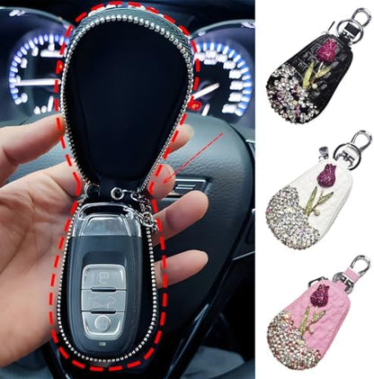 Mandark Bling Car Key Case, Genuine Leather Crystal Rhinestone Vehicle Key Fob - Image 6