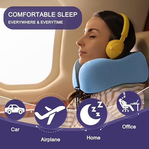 napfun Neck Pillow for Travel, Memory Foam Airplane Pillow, Sky Blue - Image 6