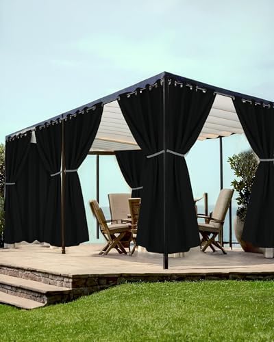 Grommet Outdoor Curtains for Patio Waterproof 8 Pcs 54x108 In Black by HolidayIdeas