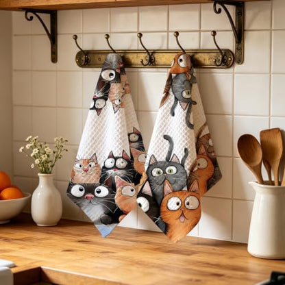 2Pcs Cute Cartoon Cat Kitchen Towels Waffle Soft Dish Hand Towel - Image 4