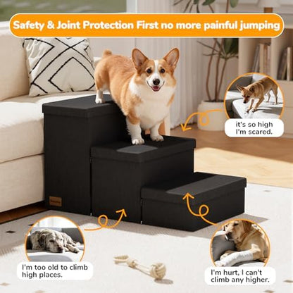 3-Step Wide Dog Stairs with Storage 18" H, Non-Slip Sturdy Pet Steps - Image 5