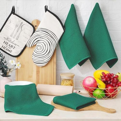 Homaxy 100% Cotton Waffle Weave Kitchen Dish Cloths 24-Pack, Dark Green - Image 6