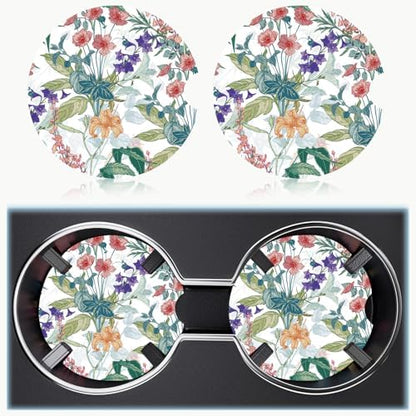 Ceramic Car Cup Holder Coasters Set of 2, 2.56 in Trumpet Flower - Image 6