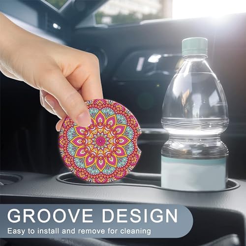 Boho Mandala Car Coasters for Women 2 Pack, Vintage Flower Ottoman Absorbent - Image 7