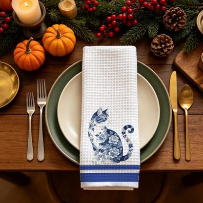 Chinoiserie Cat Kitchen Towel, Porcelain Style Cat Decor Dish Towel - Image 5